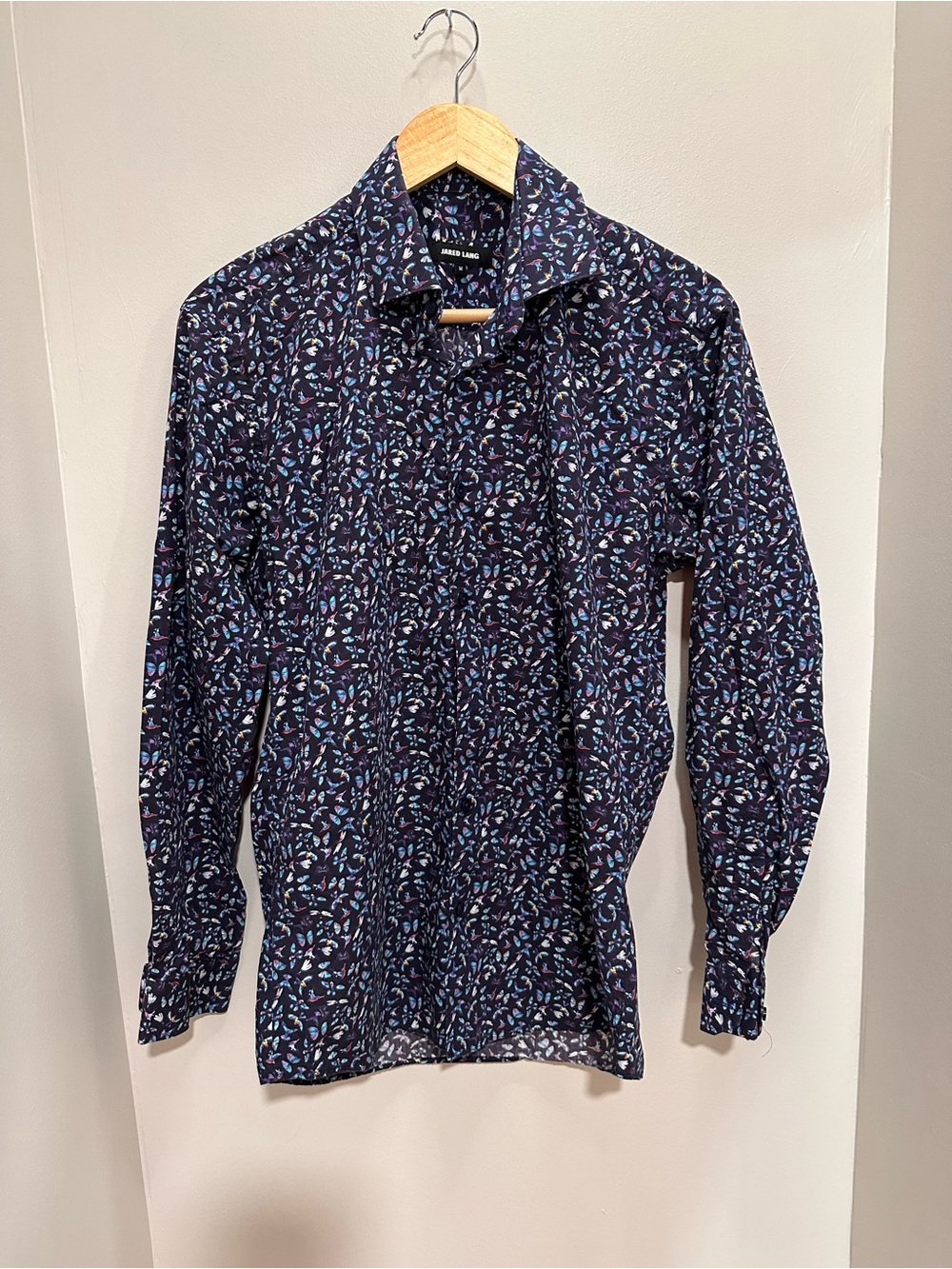Jared Lang 100% Cotton Navy Floral Button-Down Shirt. Size M.